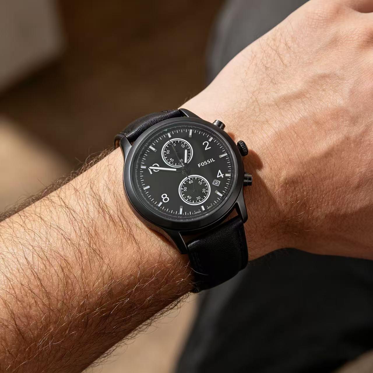 Fossil Chronograph Leather Strap Watch