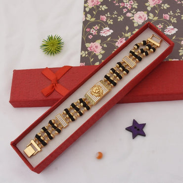 Lion Best Quality Durable Design Gold Plated Rudraksha Bracelet for Men - Style C736 - AmazingBaba