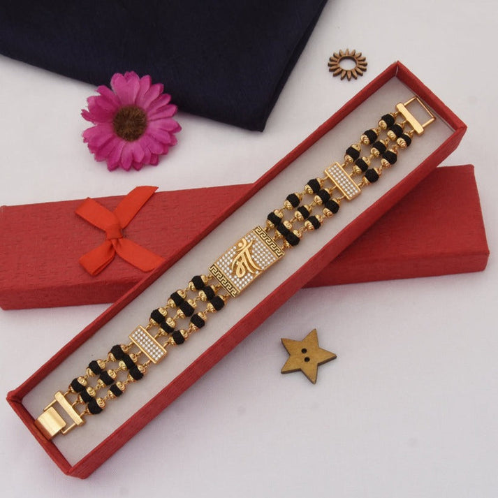 Maa Finely Detailed Design Gold Plated Rudraksha Bracelet for Men - Style C770 - AmazingBaba