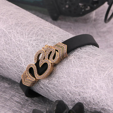 Eye-Catching Diamond OM Leather Belt Gold Plated Bracelet - Style A386 - AmazingBaba
