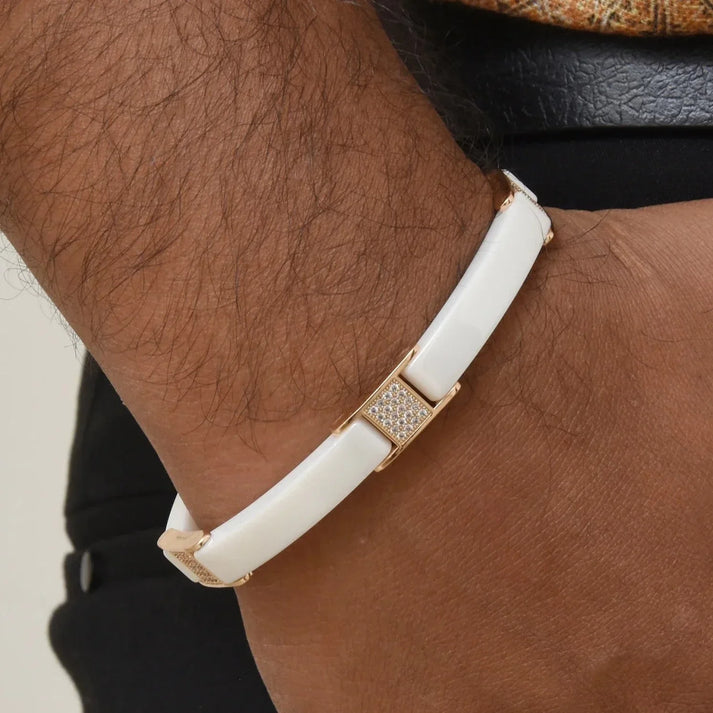 White & Rose Gold with Diamond FinelyCeramic Bracelet - Style C446 - AmazingBaba