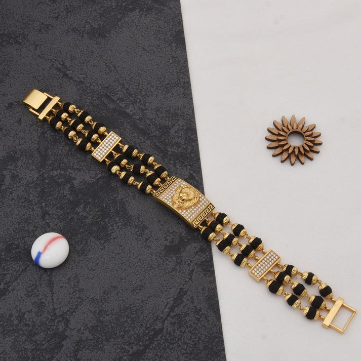 Lion Best Quality Durable Design Gold Plated Rudraksha Bracelet for Men - Style C736 - AmazingBaba