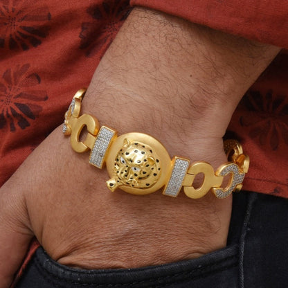 1 Gram Gold Plated Jaguar with Diamond Popular Design Bracelet for Men - Style C752 - AmazingBaba