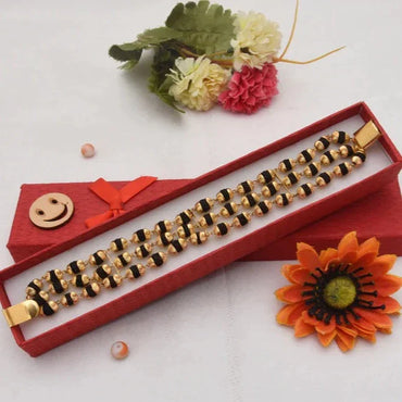Attention-Getting Design 3 Line Gold Plated Rudraksha Bracelet for Men - Style B773 - AmazingBaba