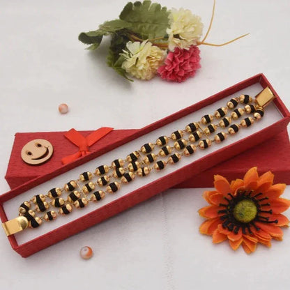 Attention-Getting Design 3 Line Gold Plated Rudraksha Bracelet for Men - Style B773 - AmazingBaba