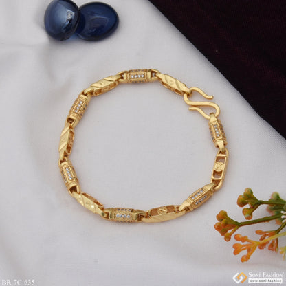 Sophisticated Design with Diamond Popular Gold Plated Bracelet for Men - Style C635 - AmazingBaba