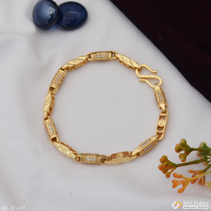 Sophisticated Design with Diamond Popular Gold Plated Bracelet for Men - Style C635 - AmazingBaba