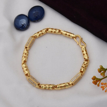 Etched Design with Diamond Best Quality Gold Plated Bracelet for Men - Style C643 - AmazingBaba