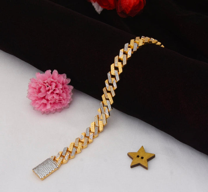 1 Gram Gold Plated with Diamond Design High-Quality Bracelet for Men - Style C778 - AmazingBaba