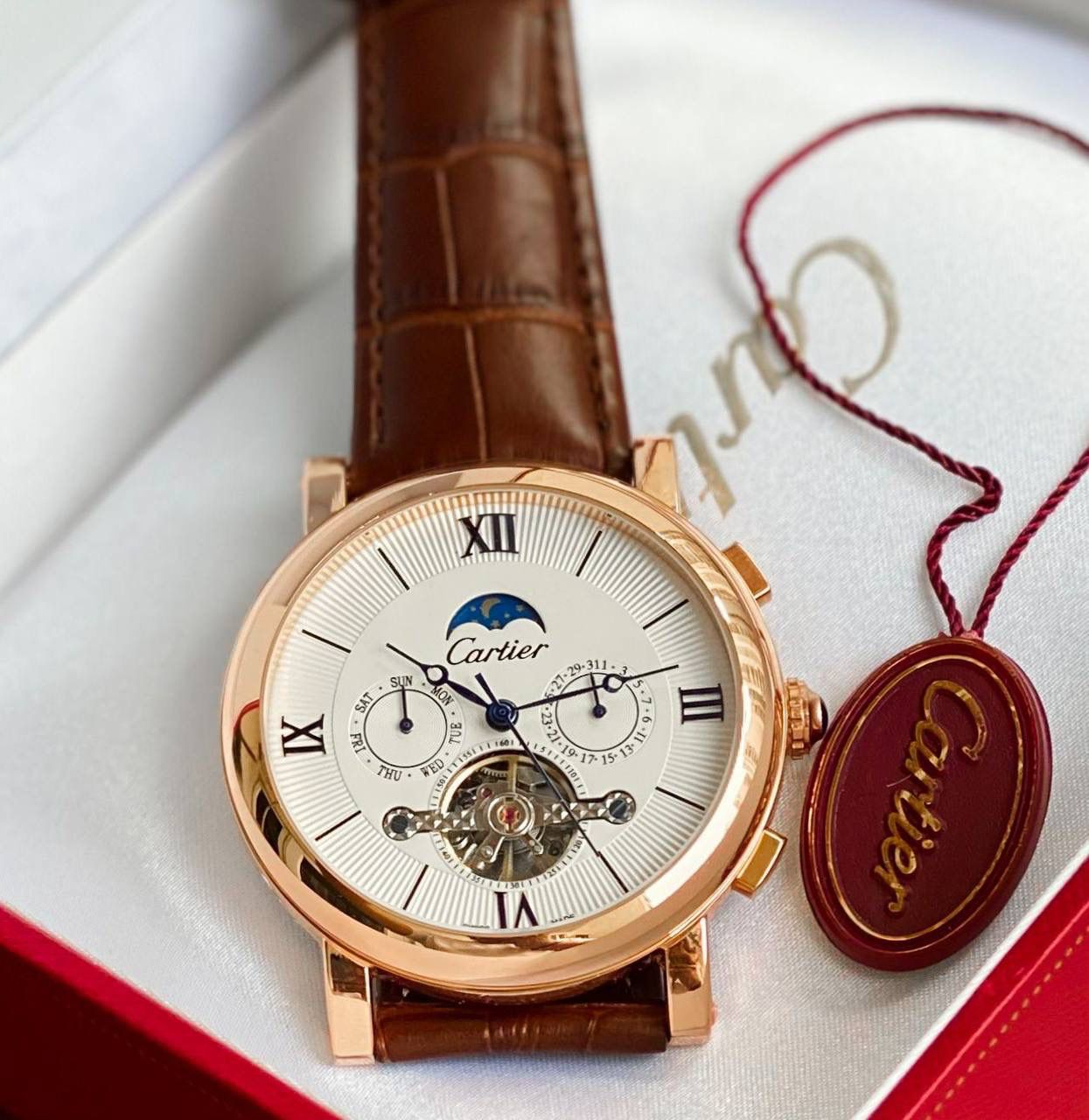 Crtr premium luxury watch in brown leather strap