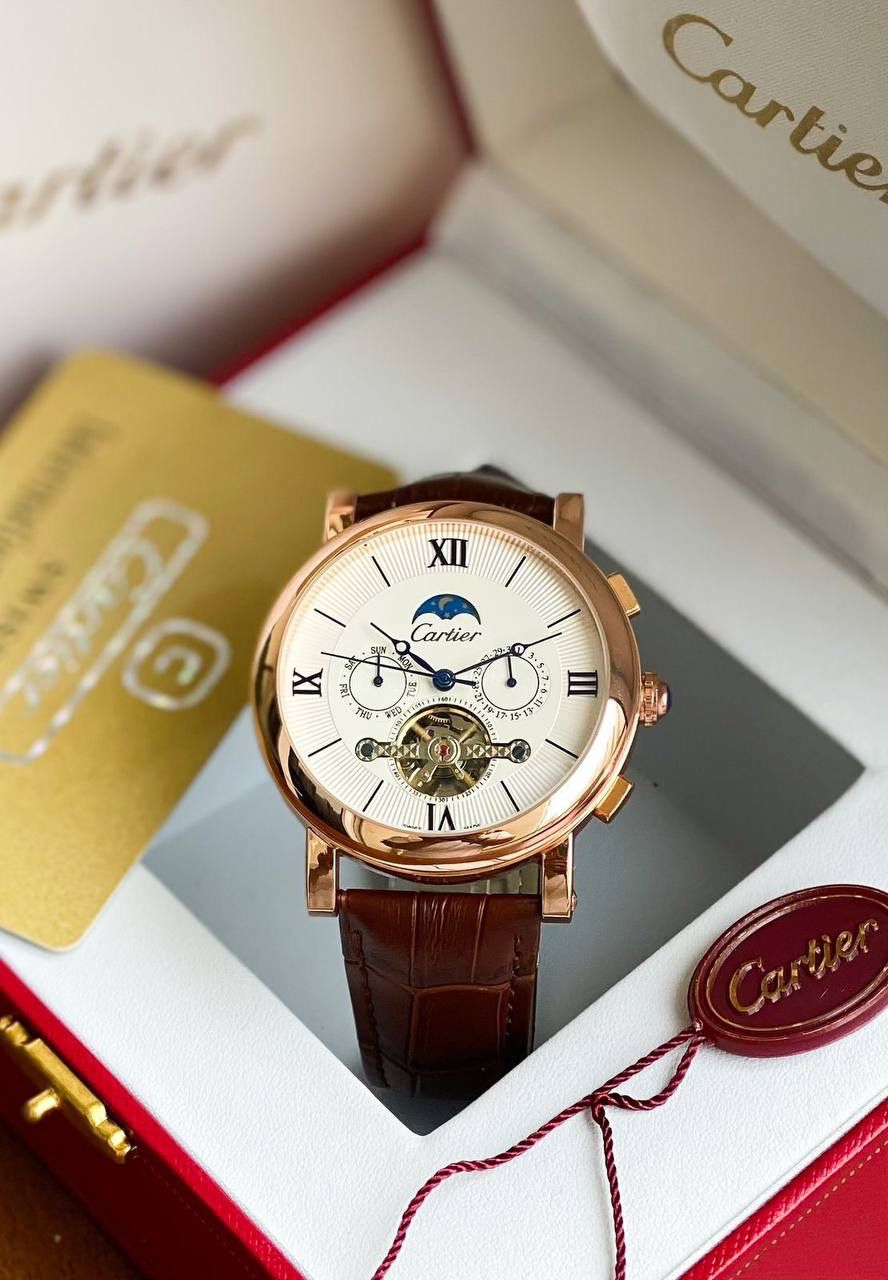 Crtr premium luxury watch in brown leather strap