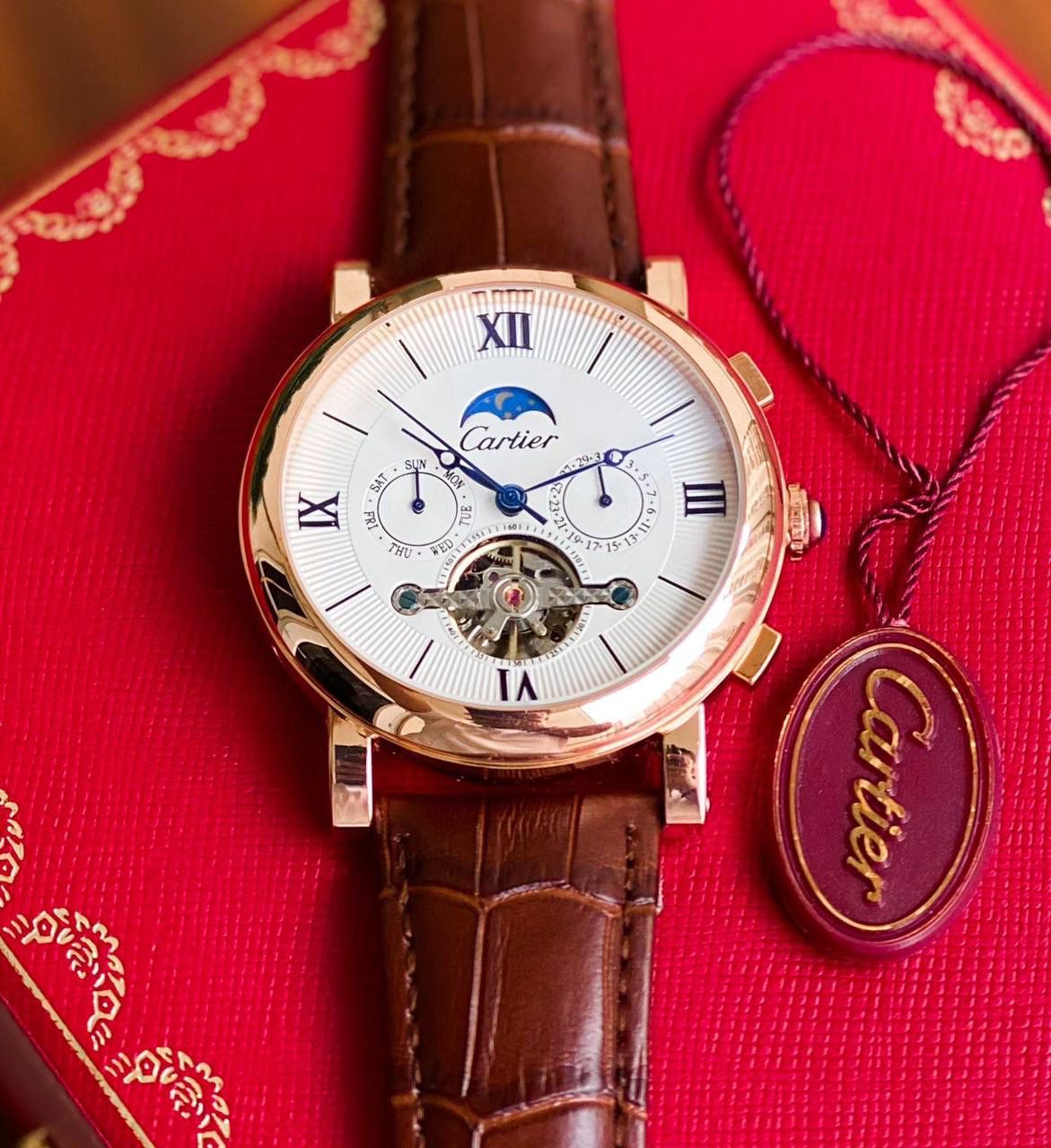 Crtr premium luxury watch in brown leather strap