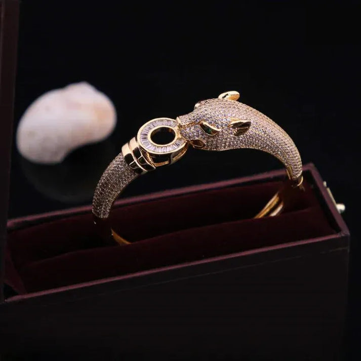 Jaguar Diamond Bracelet Kada Unique Design Gold Plated for Men - Style A023 - AmazingBaba