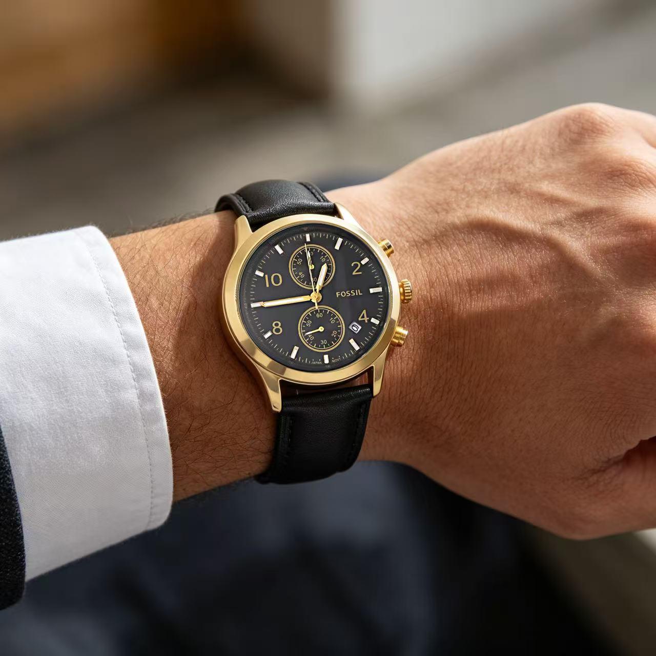 Fossil Chronograph Leather Strap Watch