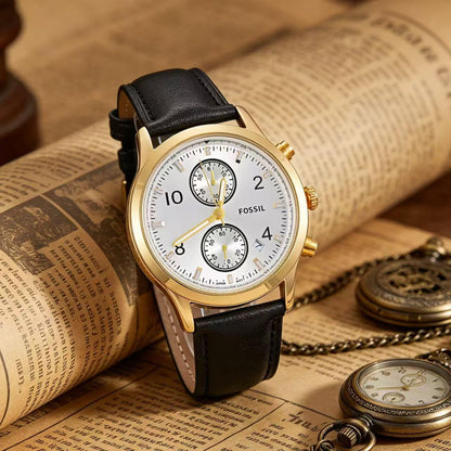 Fossil Chronograph Leather Strap Watch