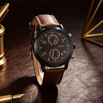 Fossil Chronograph Leather Strap Watch