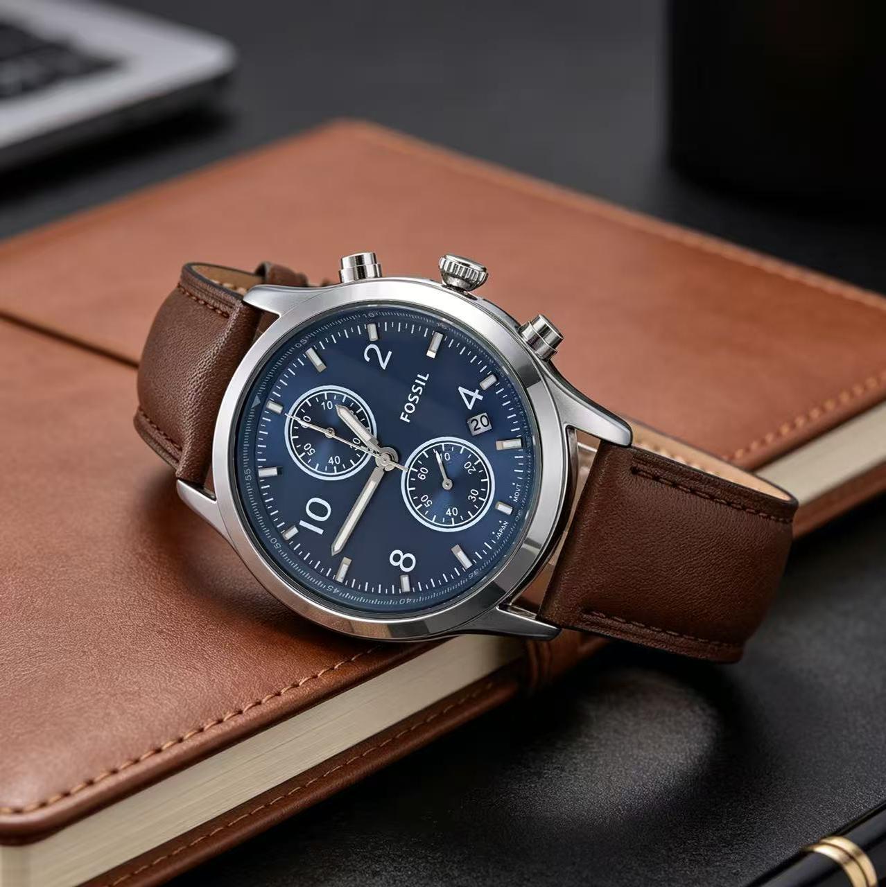 Fossil Chronograph Leather Strap Watch