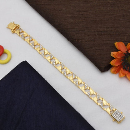 1 Gram Gold Plated with Diamond Sophisticated Design Bracelet for Men - Style C933
