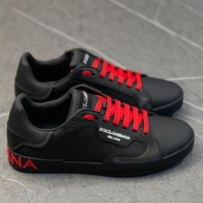 D&G Portofino Black Red Sneakers shoes - AmazingBaba
