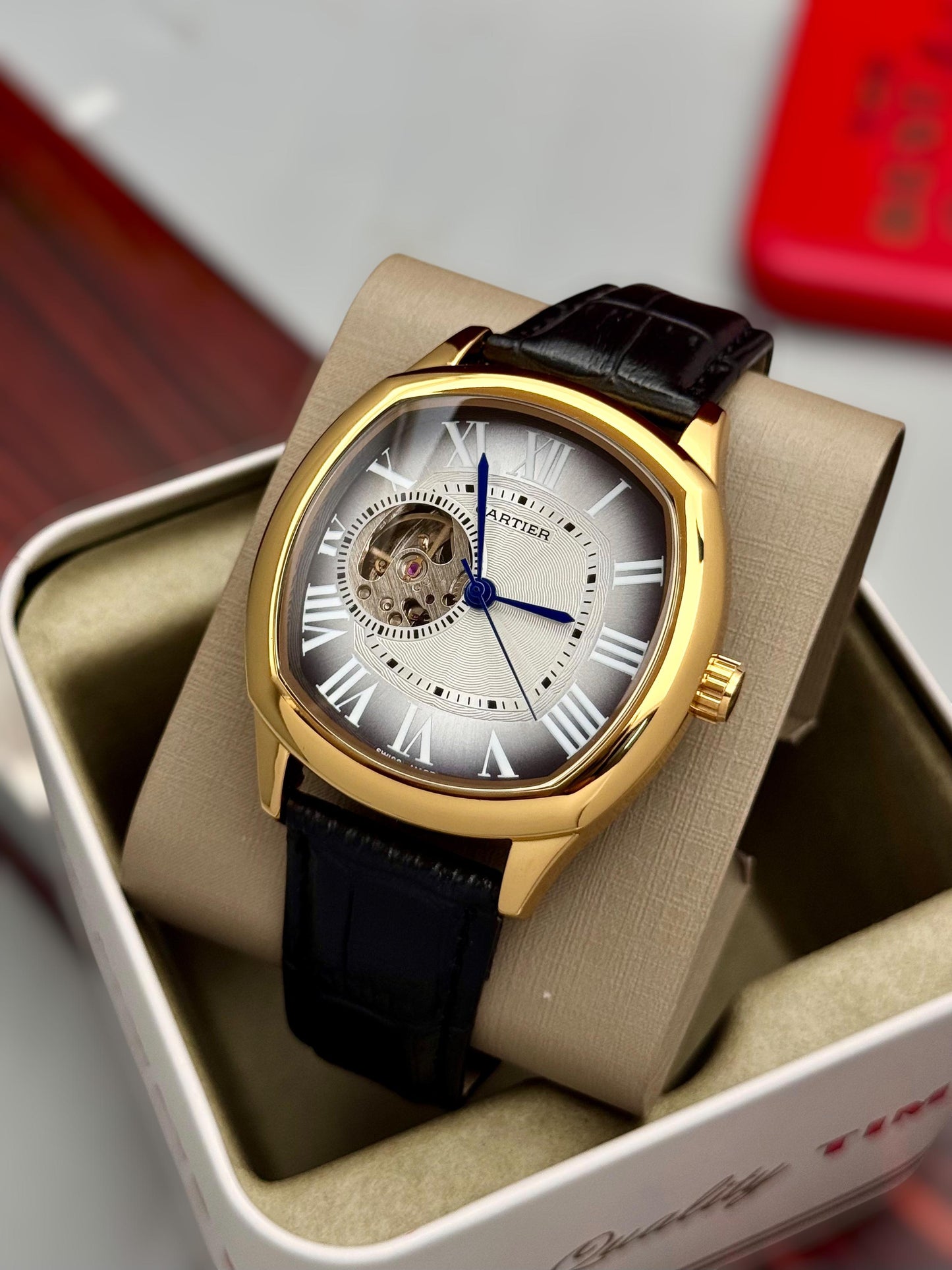 Cartier-inspired Automatic Skeleton Watch