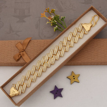 Full Diamonds ZigZag Design Gold Plated Bracelet For Men - Style A744