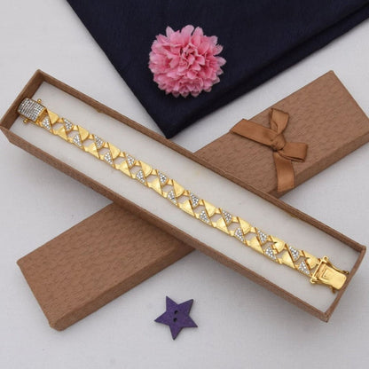 1 Gram Gold Plated with Diamond Sophisticated Design Bracelet for Men - Style C933