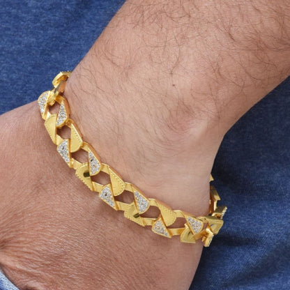 1 Gram Gold Plated with Diamond Sophisticated Design Bracelet for Men - Style C933