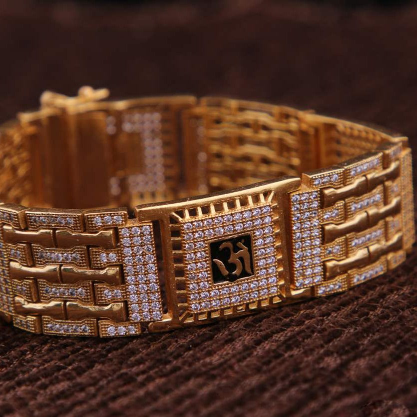 Square Type 4 OM Symbol With Black Mino Gold Plated Bracelet jewelry - Style A399