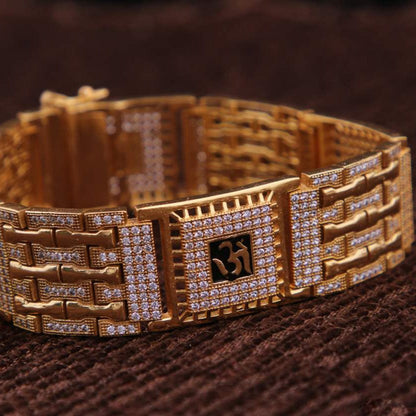 Square Type 4 OM Symbol With Black Mino Gold Plated Bracelet jewelry - Style A399